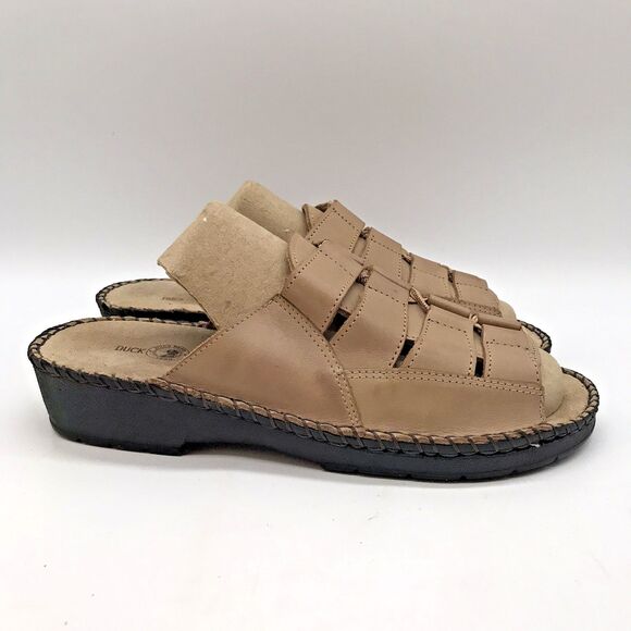 Duck Head Tan Leather Sandals Women's 7.5W Casual Comfort Wedge Slip On Slides - Picture 1 of 10